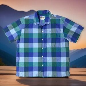 Marmot Shirt Mens Large Blue Green Plaid Muir Camp Short Sleeve Ripstop